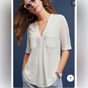 Anthropologie Porridge Odette Top Ivory Deep V-Neck Short Sleeves NWT